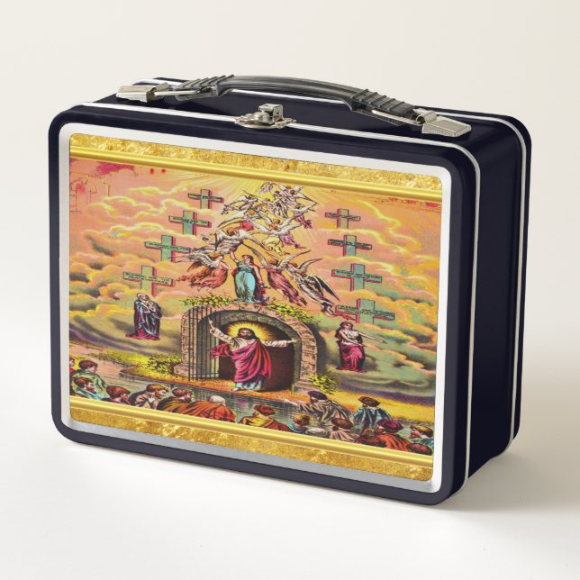 Heaven's Gate with a gold foil texture and Jesus Metal Lunch Box (Front)