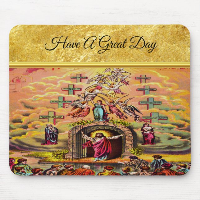 Heaven's Gate with a gold foil texture and Jesus Mouse Mat (Front)