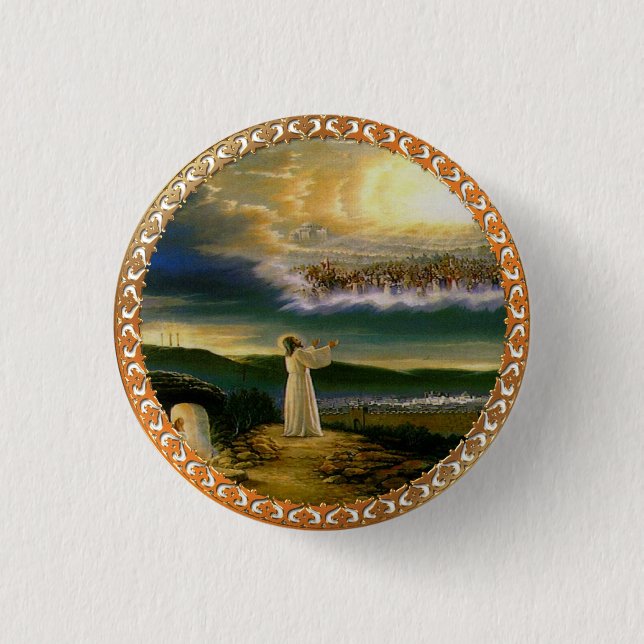 Heavens Welcoming Embrace Jesus at Dusk 3 Cm Round Badge (Front)