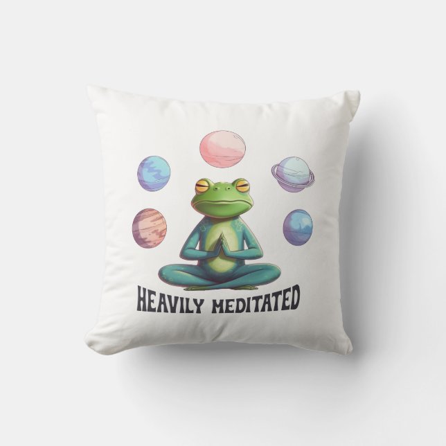 Heavily Meditated Frog Yoga Playful Zen Cushion (Front)