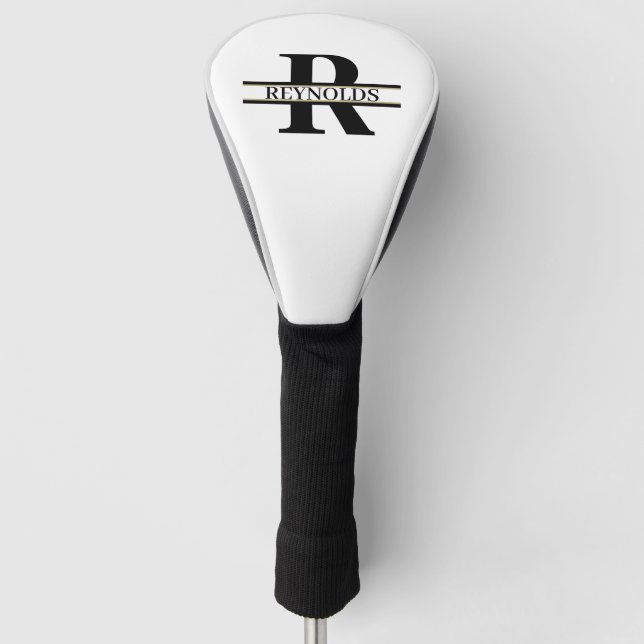 Heavy Bold Monogram and Name Black/Gold ID613 Golf Head Cover (Front)