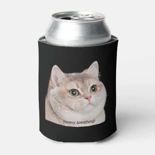 Heavy Breathing Cat Meme Double Sided Black Can Cooler (Can Front)