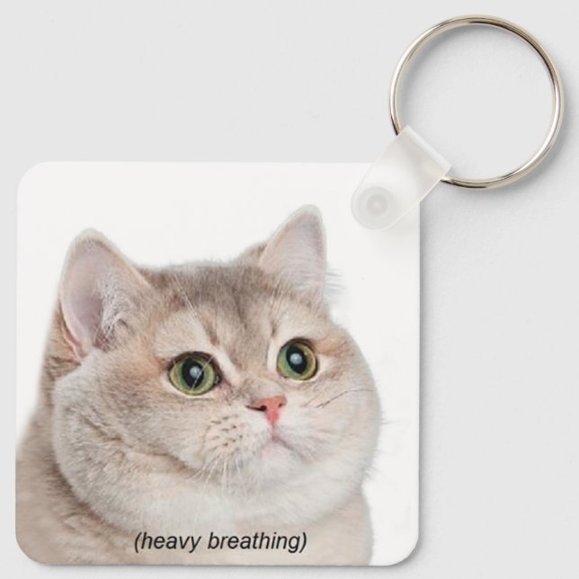 Heavy Breathing Cat Meme Double Sided Keychain (Back)