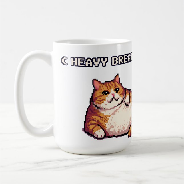 Heavy breathing fat cat meme pixel art coffee mug (Left)