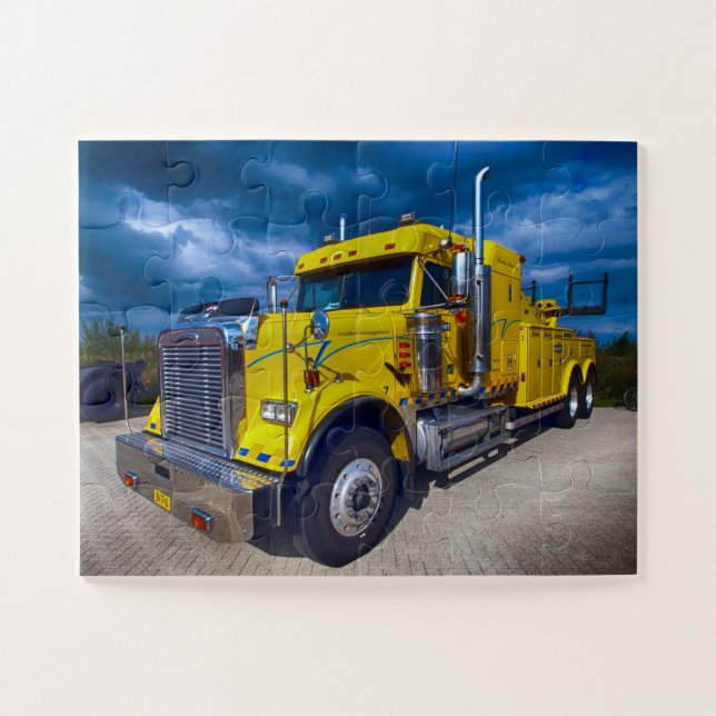 Heavy Duty Big Rig Yellow Semi Tow Truck Jigsaw Puzzle (Horizontal)