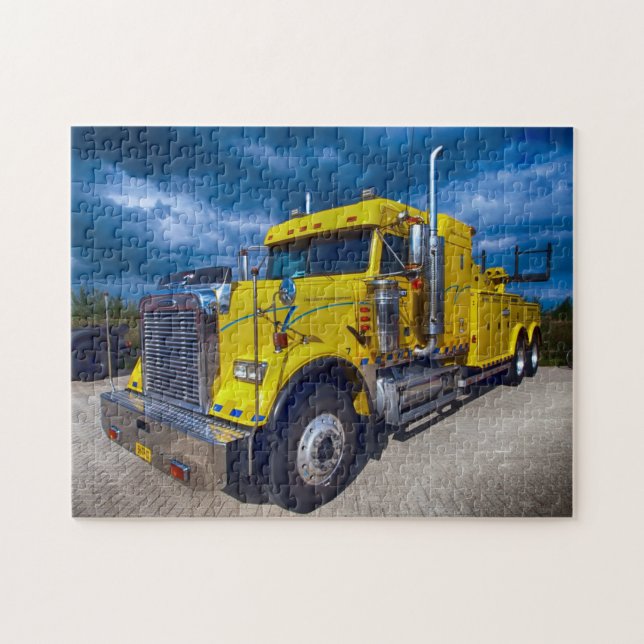 Heavy Duty Big Rig Yellow Semi Tow Truck Jigsaw Puzzle (Horizontal)