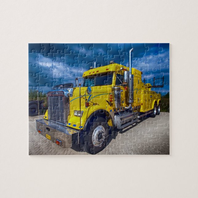 Heavy Duty Big Rig Yellow Semi Tow Truck Jigsaw Puzzle (Horizontal)