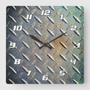 Heavy Duty Diamond Plate Steel Graphic Square Wall Clock