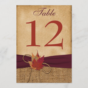 HEAVY DUTY FAUX Burlap Table Number Card - Wine