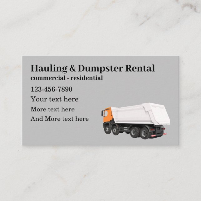Heavy Duty Hauling And Dumpster Service Business Card (Front)