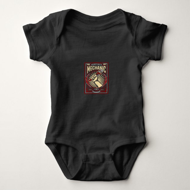 heavy duty mechanic baby bodysuit (Front)