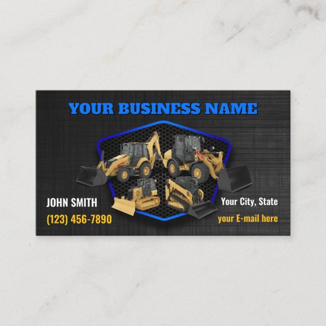 Heavy equipment Business Cards (Front)