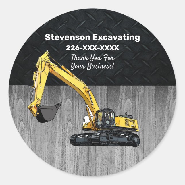 Heavy Equipment Business Excavator Thank You  Classic Round Sticker (Front)