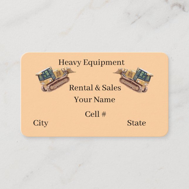 Heavy Equipment Consruction Service  Business Card (Front)