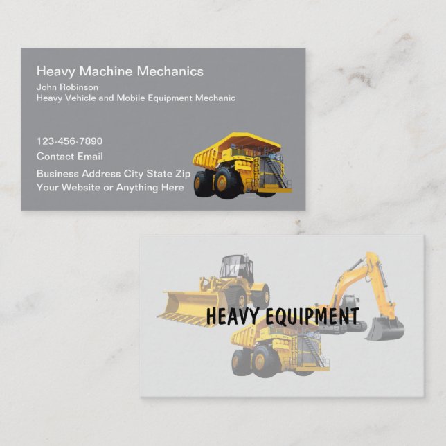 Heavy Equipment Mechanic And Maintenance Business Card (Front/Back)