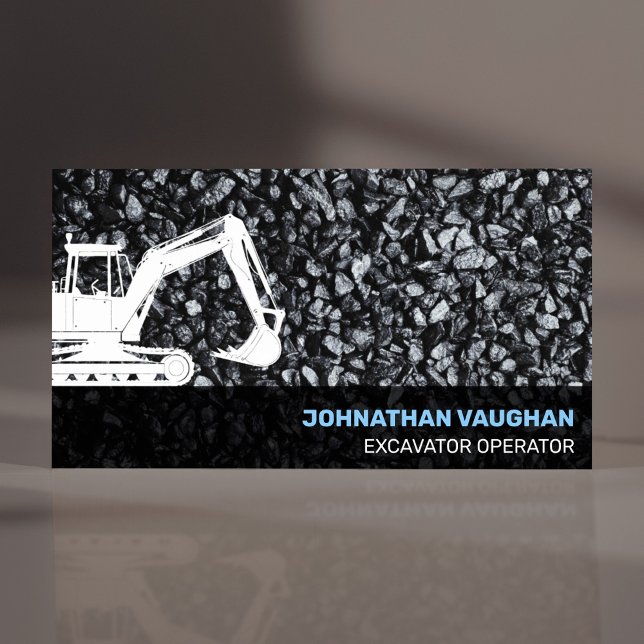 Heavy Equipment Operator Excavation Construction Business Card (Heavy Equipment Operator Business Card for Construction professional, modern black rocks & Excavator)