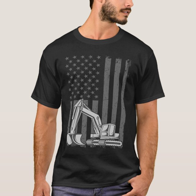 Heavy Equipment Operator Excavator US Independence T-Shirt (Front)