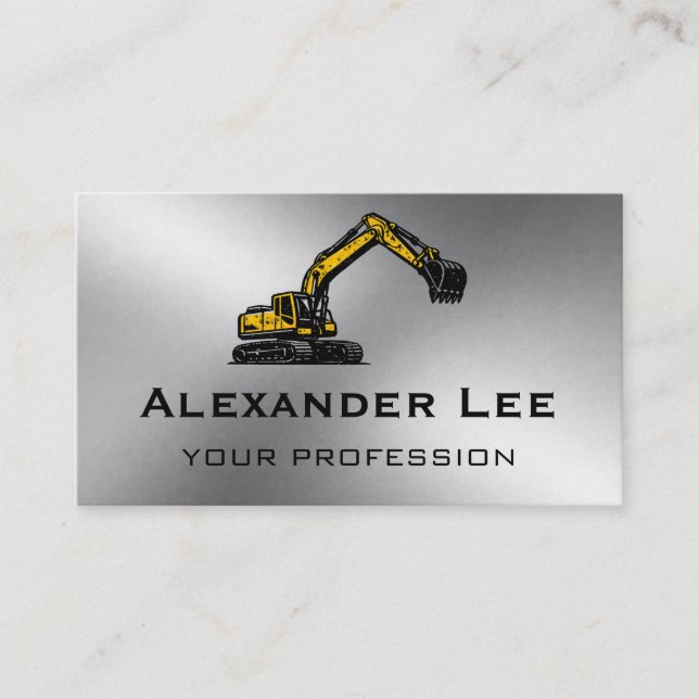 Heavy Equipment Operator Metal Business Card (Front)