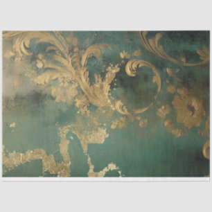 Heavy gold baroque ornament emerald green vintage tissue paper