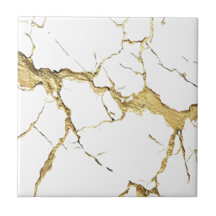 Heavy Gold Foil on White Marble Tile