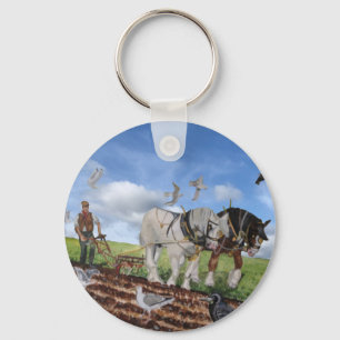 Heavy Horses Ploughing In March  Key Ring