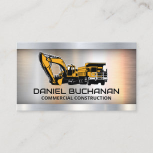 Heavy Machinery Construction Vehicles   Metallic Business Card