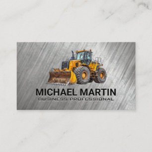 Heavy Machinery Excavator Logo   Metal Background Business Card