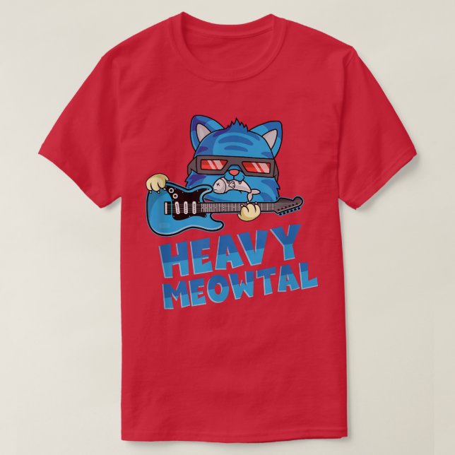 Heavy meowtal I Guitar rock metal music  T-Shirt (Design Front)