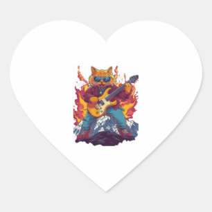 Heavy Meowtal – Rocking Cat Graphic Tee for Music  Heart Sticker