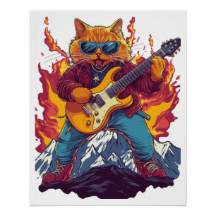 Heavy Meowtal – Rocking Cat Graphic Tee for Music Poster