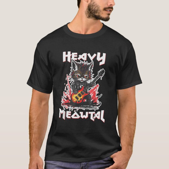 Heavy Metal Cat Playing Guitar Rock Cat Music Heav T-Shirt (Front)