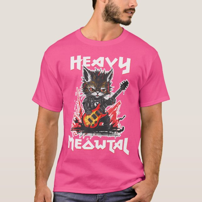 Heavy Metal Cat Playing Guitar Rock Cat Music Heav T-Shirt (Front)