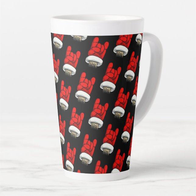 Heavy Metal Christmas Horns Up Pattern Latte Mug (Right Angle)