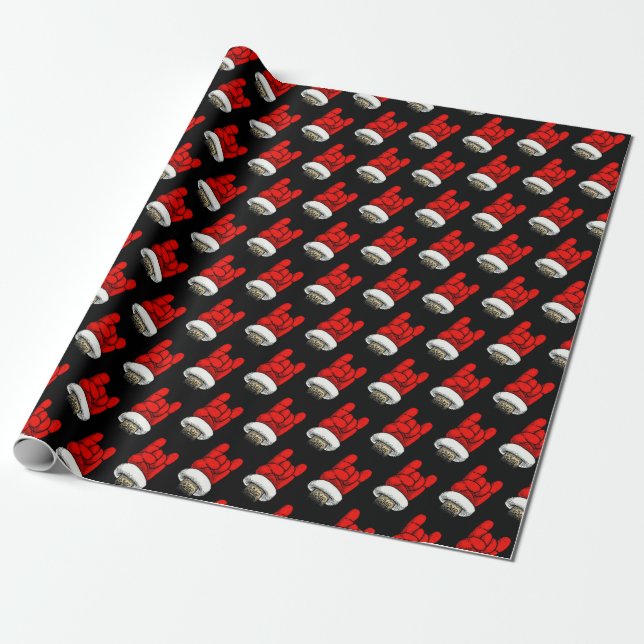 Heavy Metal Christmas Horns Up Pattern Wrapping Paper (Unrolled)