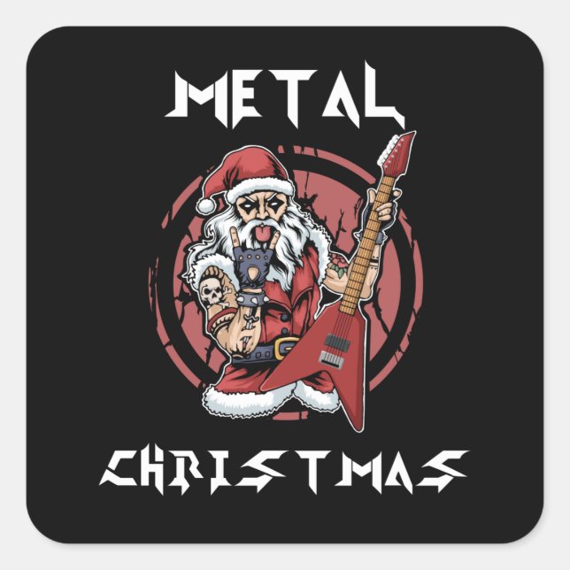 Heavy Metal Christmas Santa Rock Horns Metalhead Square Sticker (Front)