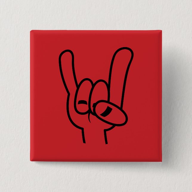 Heavy Metal Devil Horns Black Line 15 Cm Square Badge (Front)