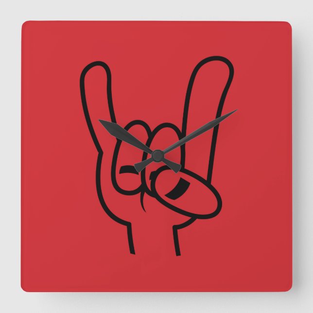 Heavy Metal Devil Horns Black Line Square Wall Clock (Front)