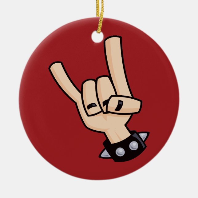 Heavy Metal Devil Horns Ceramic Tree Decoration (Front)