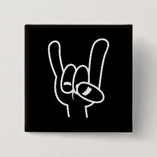 Heavy Metal Devil Horns White Line 15 Cm Square Badge