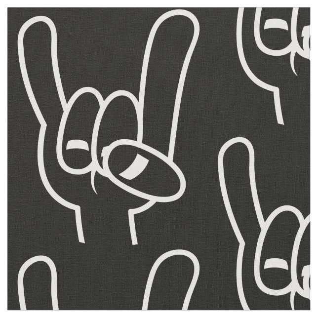 Heavy Metal Devil Horns White Line Fabric (Close Up)