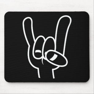 Heavy Metal Devil Horns White Line Mouse Mat