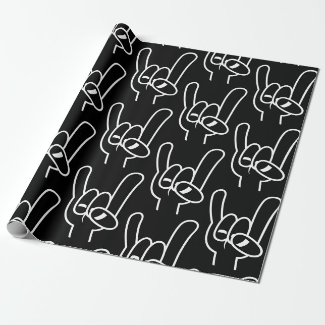 Heavy Metal Devil Horns White Line Wrapping Paper (Unrolled)