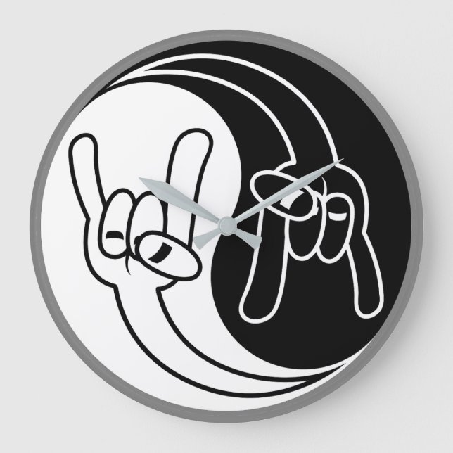 Heavy Metal Devil Horns Yin Yang Large Clock (Front)