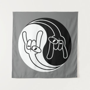 Heavy Metal Devil Horns Yin Yang Tapestry