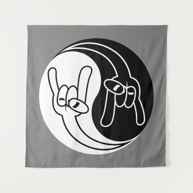 Heavy Metal Devil Horns Yin Yang Tapestry (Front)