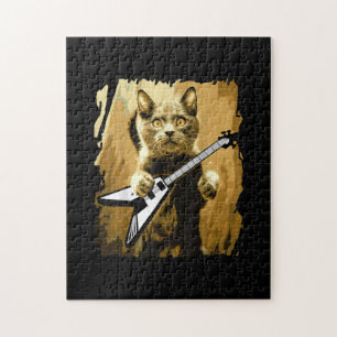 Heavy Metal Guitar Playing Cat Rocker Guitarist Jigsaw Puzzle