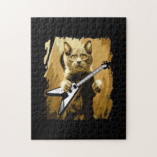 Heavy Metal Guitar Playing Cat Rocker Guitarist Jigsaw Puzzle (Vertical)