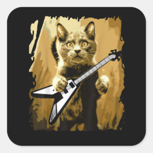 Heavy Metal Guitar Playing Cat Rocker Guitarist Square Sticker