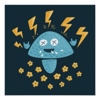 Heavy Metal Music Funny Cartoon Mushroom Poster
