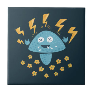 Heavy Metal Music Funny Cartoon Mushroom Tile